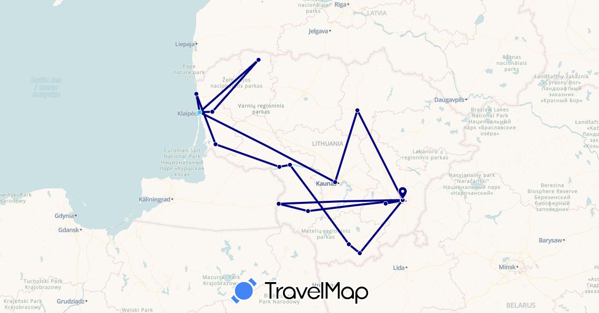 TravelMap itinerary: driving, boat in Lithuania (Europe)